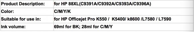 Ink cartridge compatible 023--- HP88 C9391A/C9392A/C9393A/C9396A