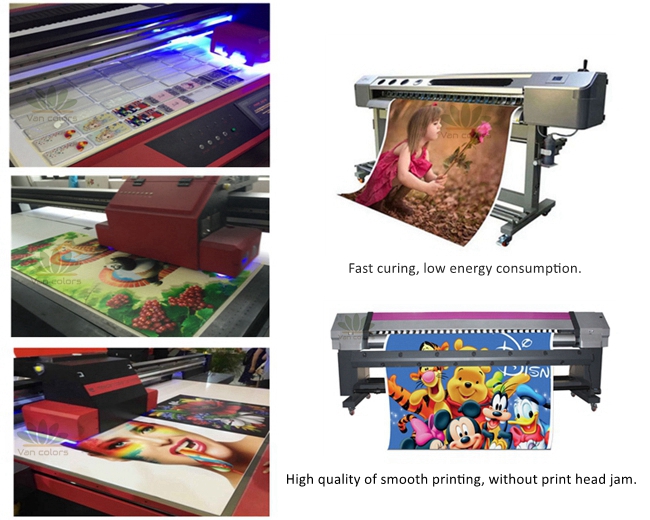 VAN UV EPS010,Fluorescent photo id cards printing uv curing ink for EPSON led uv printer, UV Inkjet Ink for all materail